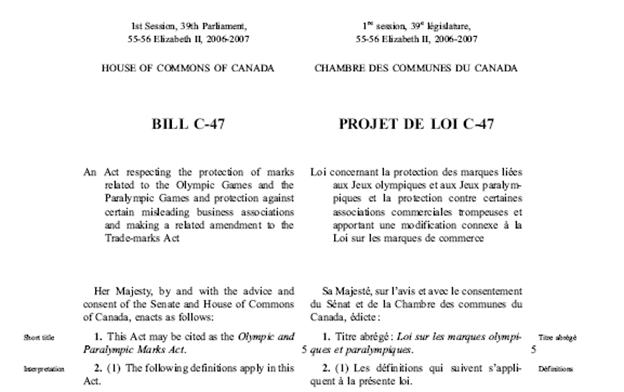 Example Enacting clause highlighted on Bill C-47